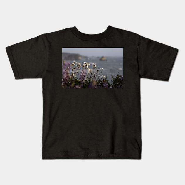 Wildflowers Over the Pacific Kids T-Shirt by JeffreySchwartz